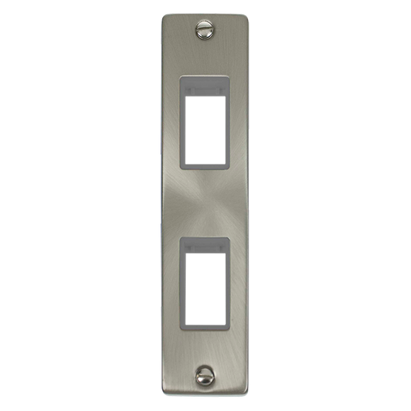 Click® Scolmore Deco® VPSC472GY 2 Gang MiniGrid® Unfurnished Architrave Plate - 2 Apertures Satin Chrome Grey Insert