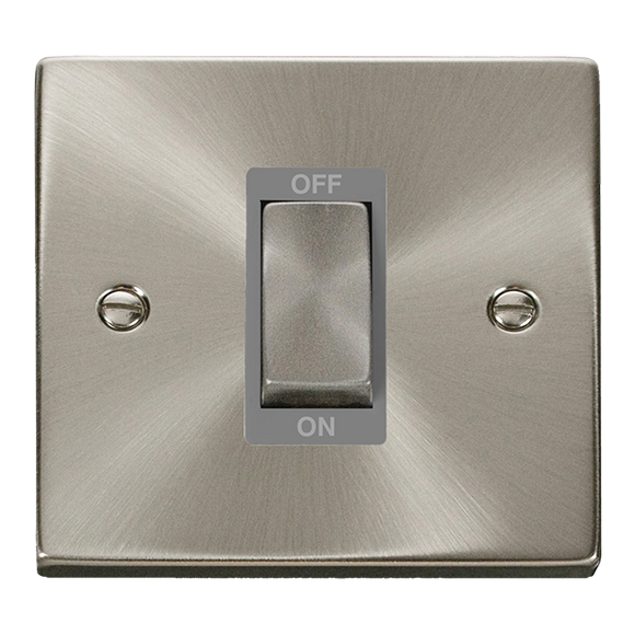 Click® Scolmore Deco® VPSC500GY 45A Ingot 1 Gang DP Switch Satin Chrome Grey Insert