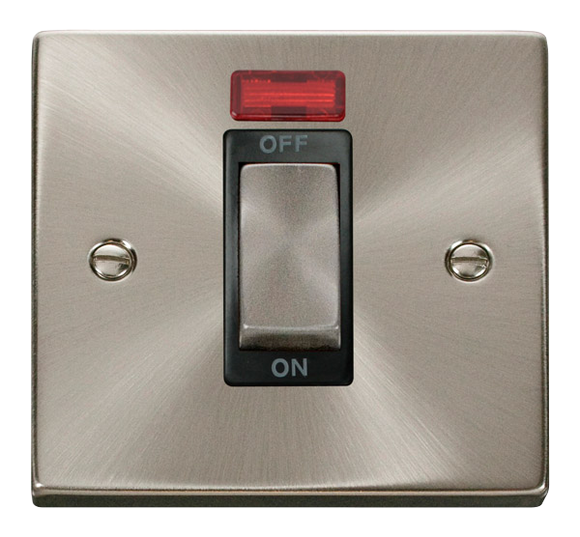 Click® Scolmore Deco® VPSC501BK 45A Ingot 1 Gang DP Switch With Neon Satin Chrome Black Insert