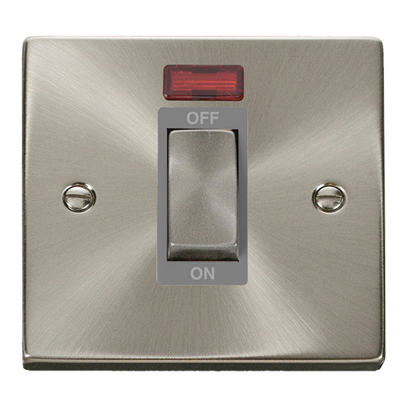 Click® Scolmore Deco® VPSC501GY 45A Ingot 1 Gang DP Switch With Neon Satin Chrome Grey Insert