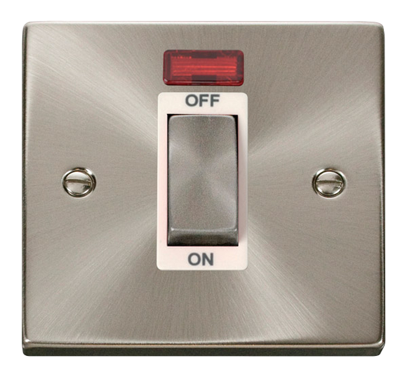 Click® Scolmore Deco® VPSC501WH 45A Ingot 1 Gang DP Switch With Neon Satin Chrome White Insert
