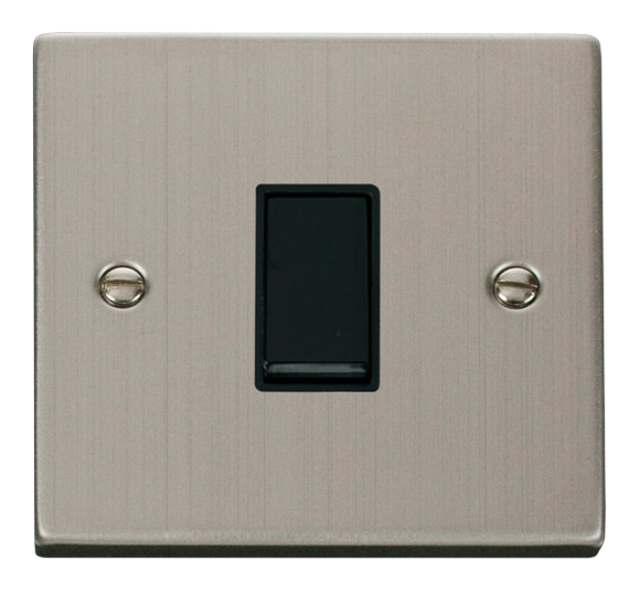 Click® Scolmore Deco® VPSS011BK 10AX 1 Gang 2 Way Plate Switch Stainless Steel Black Insert