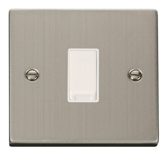 Click® Scolmore Deco® VPSS011WH 10AX 1 Gang 2 Way Plate Switch Stainless Steel White Insert