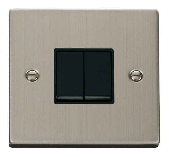 Click® Scolmore Deco® VPSS012BK 10AX 2 Gang 2 Way Plate Switch Stainless Steel Black Insert