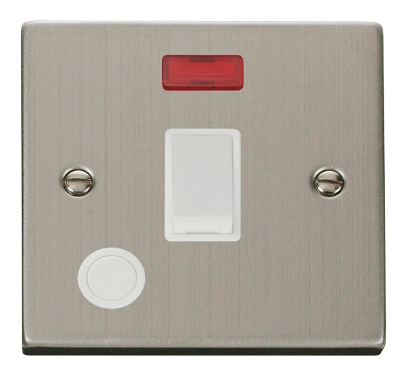 Click® Scolmore Deco® VPSS023WH 20A DP Switch With Neon Stainless Steel White Insert