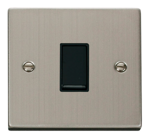 Click® Scolmore Deco® VPSS025BK 10AX 1 Gang Intermediate Plate Switch Stainless Steel Black Insert