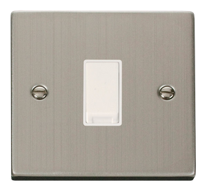 Click® Scolmore Deco® VPSS025WH 10AX 1 Gang Intermediate Plate Switch Stainless Steel White Insert