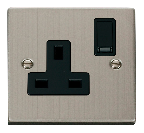 Click® Scolmore Deco® VPSS035BK 13A 1 Gang DP Switched Socket Stainless Steel Black Insert