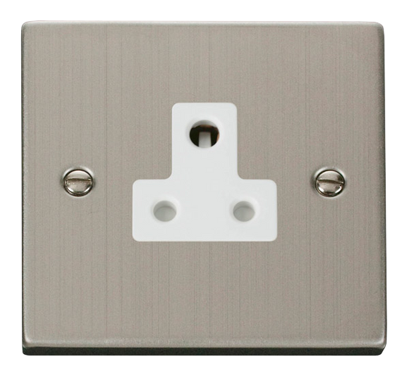 Click® Scolmore Deco® VPSS038WH 5A Round Pin Socket Stainless Steel White Insert