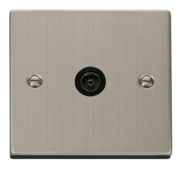 Click® Scolmore Deco® VPSS065BK Single Coaxial Outlet Stainless Steel Black Insert