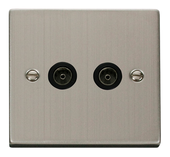 Click® Scolmore Deco® VPSS066BK Twin Coaxial Outlet Stainless Steel Black Insert