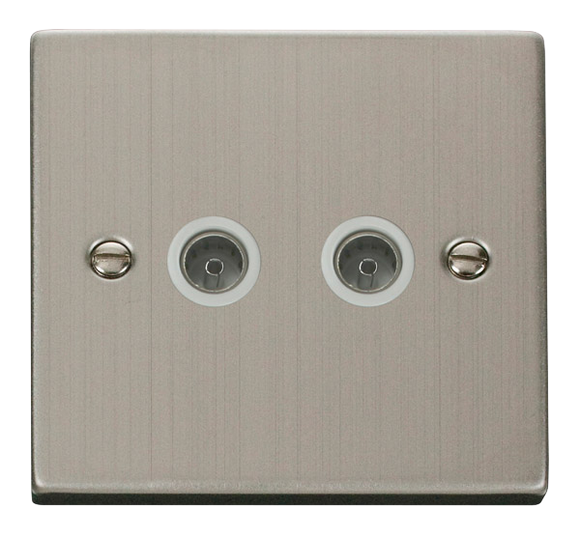 Click® Scolmore Deco® VPSS066WH Twin Coaxial Outlet Stainless Steel White Insert