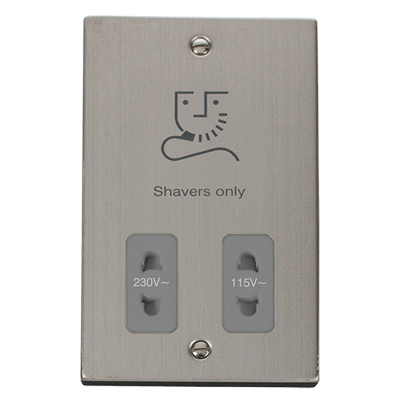 Click® Scolmore Deco® VPSS100GY 115/230V Dual Voltage Shaver Socket Stainless Steel Grey Insert