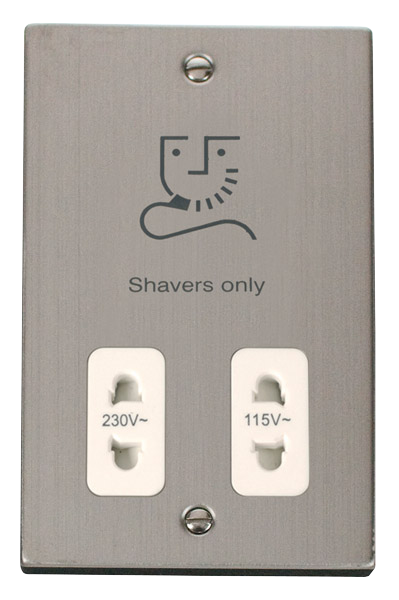 Click® Scolmore Deco® VPSS100WH 115/230V Dual Voltage Shaver Socket Stainless Steel White Insert