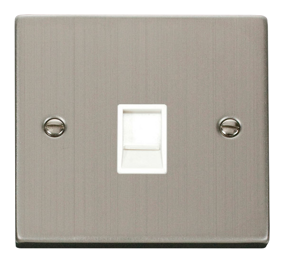 Click® Scolmore Deco® VPSS115WH Single RJ11 (Irish/US) Outlet Stainless Steel White Insert