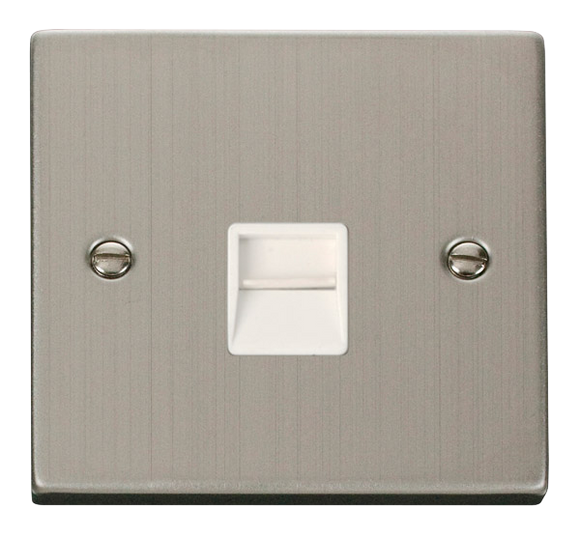 Click® Scolmore Deco® VPSS120WH Single Telephone Outlet - Master Stainless Steel White Insert