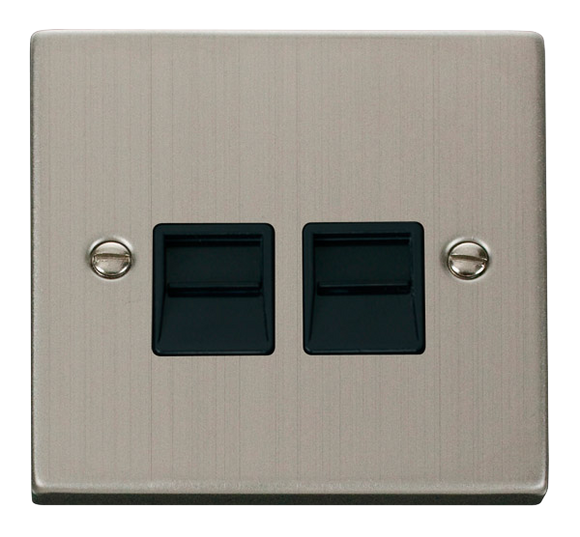 Click® Scolmore Deco® VPSS121BK Twin Telephone Outlet - Master Stainless Steel Black Insert