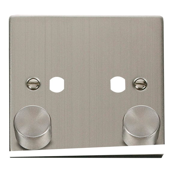 Click® Scolmore Deco® VPSS152PL 2 Gang Dimmer Plate & Knobs (800W Max) - 2 Apertures Stainless Steel  Insert