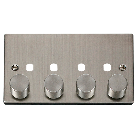 Click® Scolmore Deco® VPSS154PL 4 Gang Dimmer Plate & Knobs (1600W Max) - 4 Apertures Stainless Steel  Insert