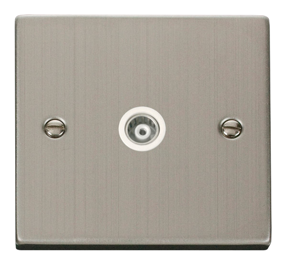 Click® Scolmore Deco® VPSS158WH Single Isolated Coaxial Outlet Stainless Steel White Insert