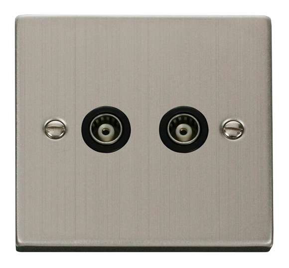 Click® Scolmore Deco® VPSS159BK Twin Isolated Coaxial Outlet  Stainless Steel Black Insert