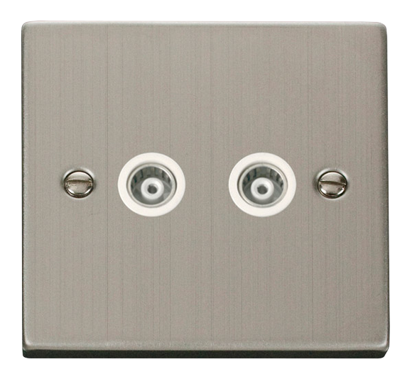 Click® Scolmore Deco® VPSS159WH Twin Isolated Coaxial Outlet  Stainless Steel White Insert