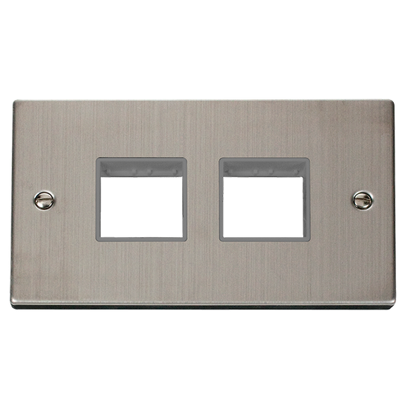 Click® Scolmore Deco® VPSS404GY 2 Gang MiniGrid® Unfurnished Plate - 2 x 2 Apertures Stainless Steel Grey Insert