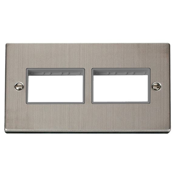 Click® Scolmore Deco® VPSS406GY 2 Gang MiniGrid® Unfurnished Plate - 2 x 3 Apertures Stainless Steel Grey Insert