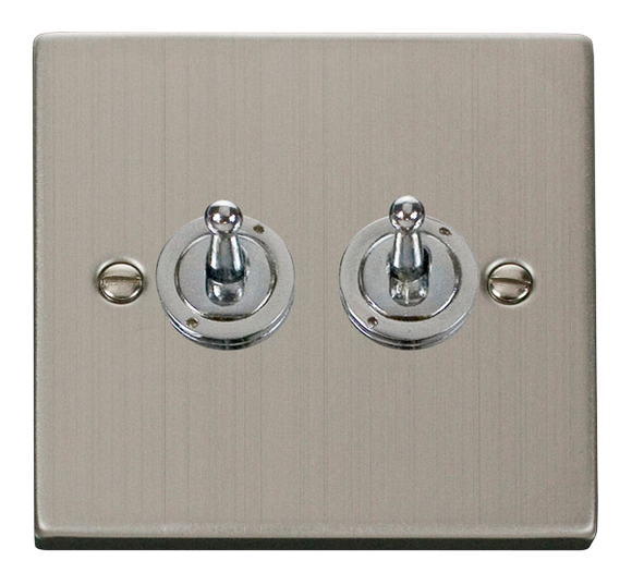 Click® Scolmore Deco® VPSS422 10AX 2 Gang 2 Way Toggle Switch Stainless Steel  Insert