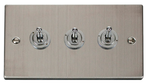 Click® Scolmore Deco® VPSS423 10AX 3 Gang 2 Way Toggle Switch Stainless Steel  Insert