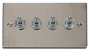 Click® Scolmore Deco® VPSS424 10AX 4 Gang 2 Way Toggle Switch Stainless Steel  Insert