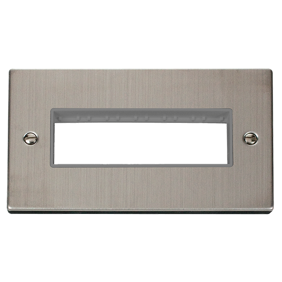 Click® Scolmore Deco® VPSS426GY 2 Gang MiniGrid® Unfurnished Plate - 6 In-Line Apertures Stainless Steel Grey Insert