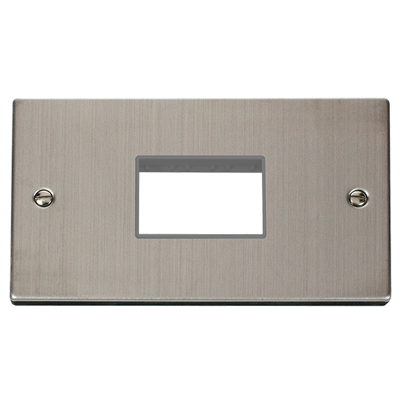 Click® Scolmore Deco® VPSS432GY 2 Gang MiniGrid® Unfurnished Plate - 3 Apertures Stainless Steel Grey Insert