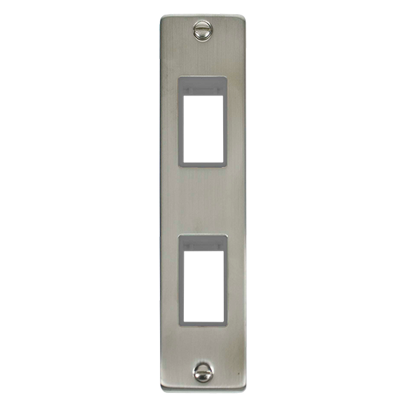 Click® Scolmore Deco® VPSS472GY 2 Gang MiniGrid® Unfurnished Architrave Plate - 2 Apertures Stainless Steel Grey Insert