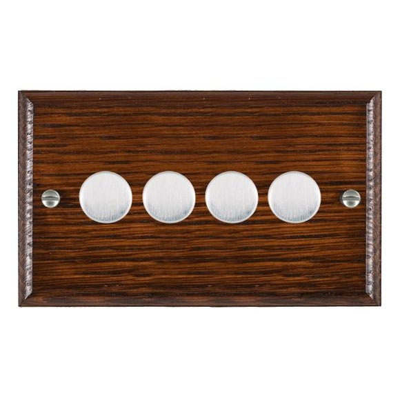 Hamilton WOA4X40SC Woods Ovolo Antique Mahogany 4x400W Resistive Leading Edge Push On-Off Rotary 2 Way Switching Dimmers max 250W per gang Satin Chrome Insert