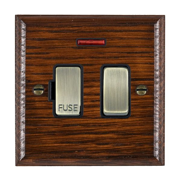 Hamilton WOASPNAB-B Woods Ovolo Antique Mahogany 1 gang 13A Double Pole Fused Spur and Neon Antique Brass/Black Insert