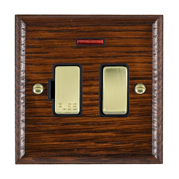 Hamilton WOASPNPB-B Woods Ovolo Antique Mahogany 1 gang 13A Double Pole Fused Spur and Neon Polished Brass/Black Insert