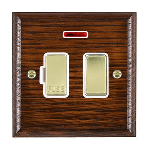 Hamilton WOASPNPB-W Woods Ovolo Antique Mahogany 1 gang 13A Double Pole Fused Spur and Neon Polished Brass/White Insert