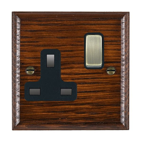 Hamilton WOASS1AB-B Woods Ovolo Antique Mahogany 1 gang 13A Double Pole Switched Socket Antique Brass/Black Insert