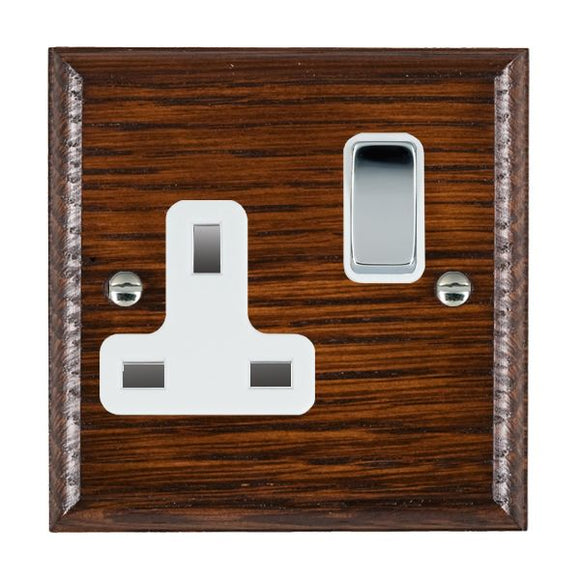 Hamilton WOASS1BC-W Woods Ovolo Antique Mahogany 1 gang 13A Double Pole Switched Socket Bright Chrome/White Insert