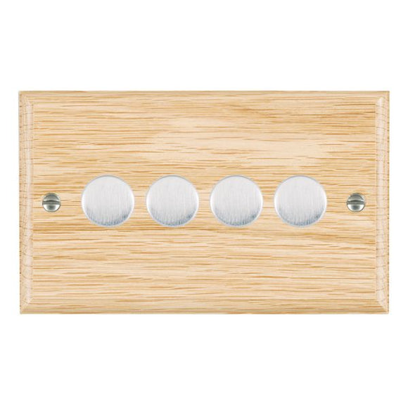 Hamilton WOL4X40SC Woods Ovolo Light Oak 4x400W Resistive Leading Edge Push On-Off Rotary 2 Way Switching Dimmers max 250W per gang Satin Chrome Insert