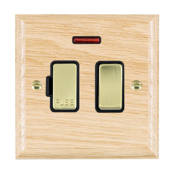 Hamilton WOLSPNPB-B Woods Ovolo Light Oak 1 gang 13A Double Pole Fused Spur and Neon Polished Brass/Black Insert