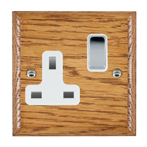 Hamilton WOMSS1BC-W Woods Ovolo Medium Oak 1 gang 13A Double Pole Switched Socket Bright Chrome/White Insert